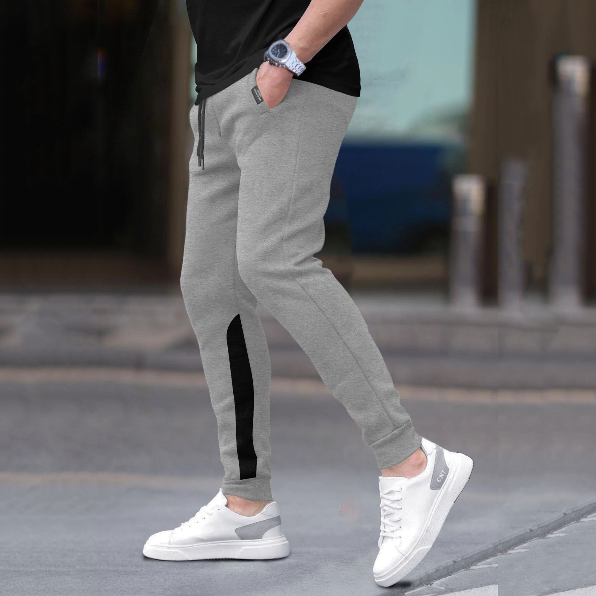 Men Plain Ankle Fit Cuffed Grey Jogger