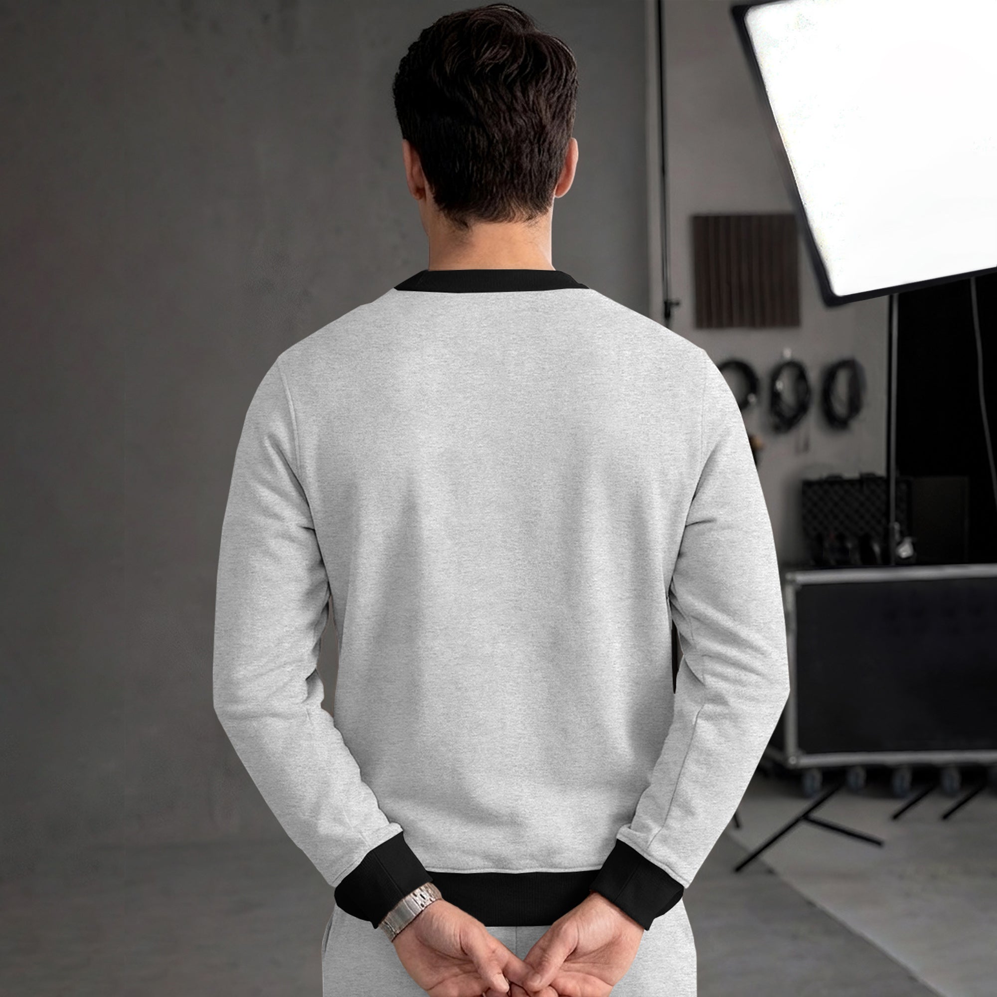 Mens Colorblocked Full Sleeve Round Neck Winter Sweatshirt Black