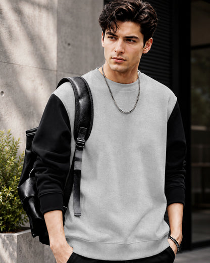 Mens Contrast Sleeve Round Neck Sweatshirt Grey