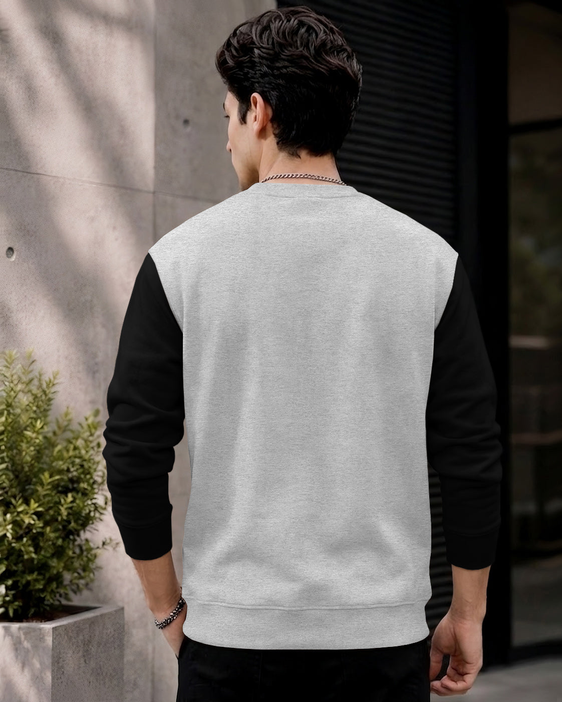 Mens Contrast Sleeve Round Neck Sweatshirt Grey