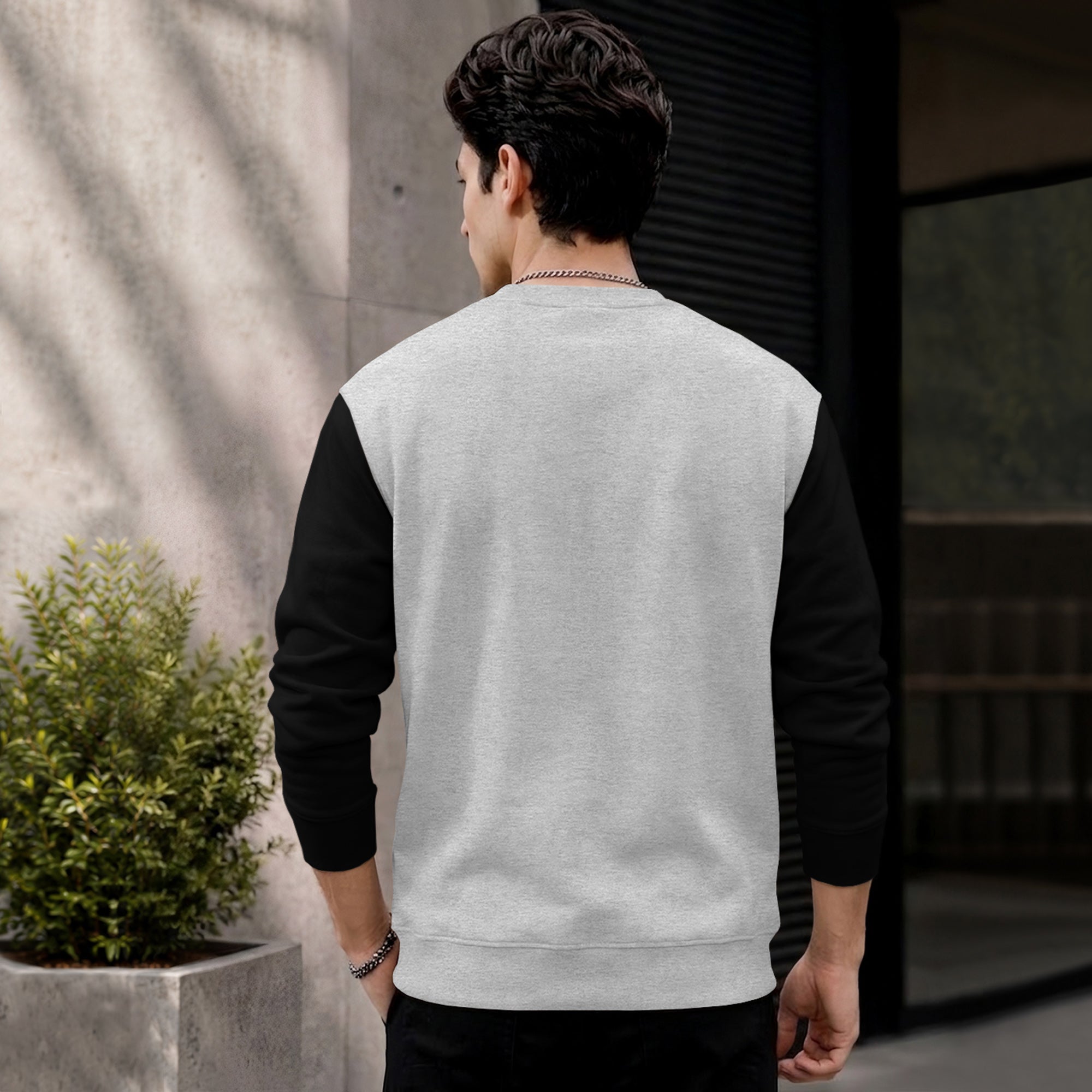 Mens Contrast Sleeve Round Neck Sweatshirt Grey