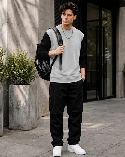 Mens Contrast Sleeve Round Neck Sweatshirt Grey