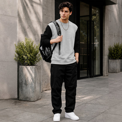 Mens Contrast Sleeve Round Neck Sweatshirt Grey