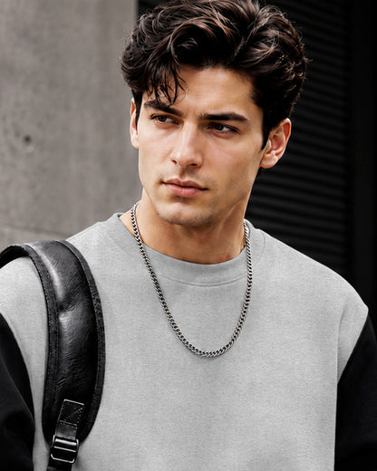 Mens Contrast Sleeve Round Neck Sweatshirt Grey