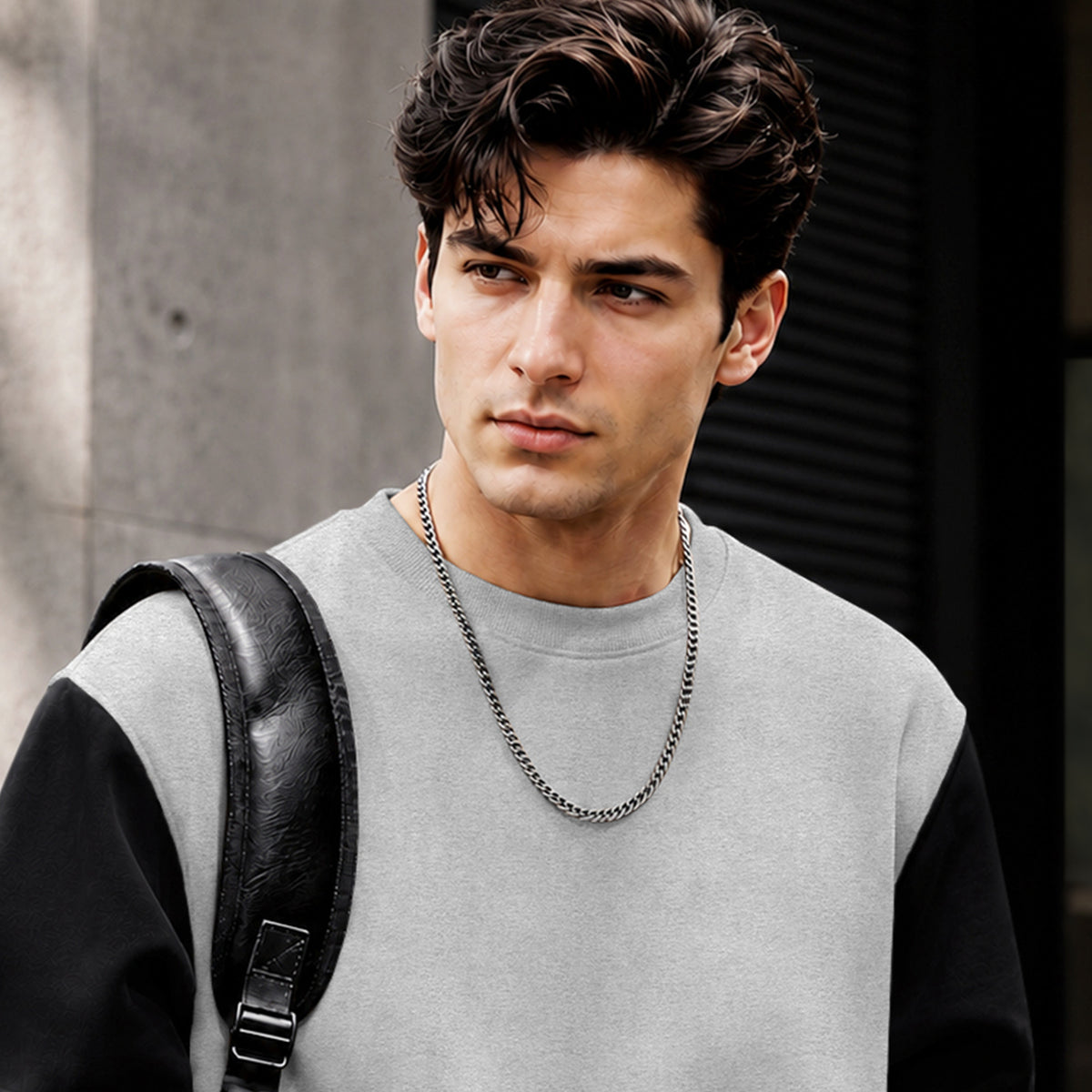 Mens Contrast Sleeve Round Neck Sweatshirt Grey