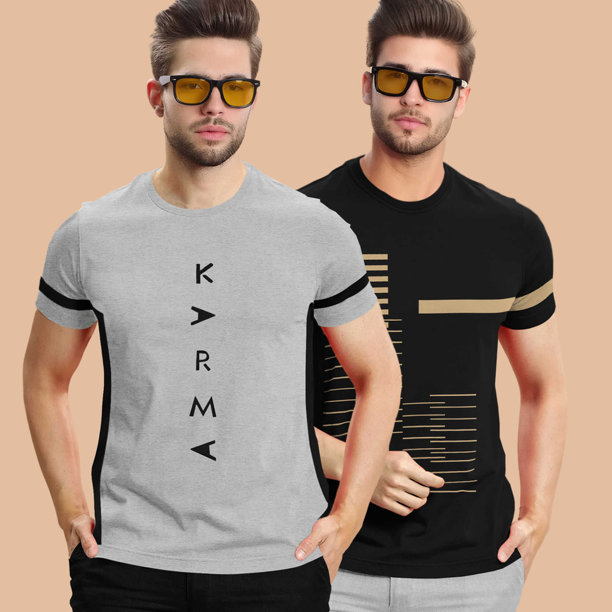 Combo pack Half Sleeve Printed T-shirts grey and black