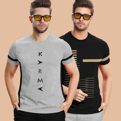 Combo pack Half Sleeve Printed T-shirts grey and black