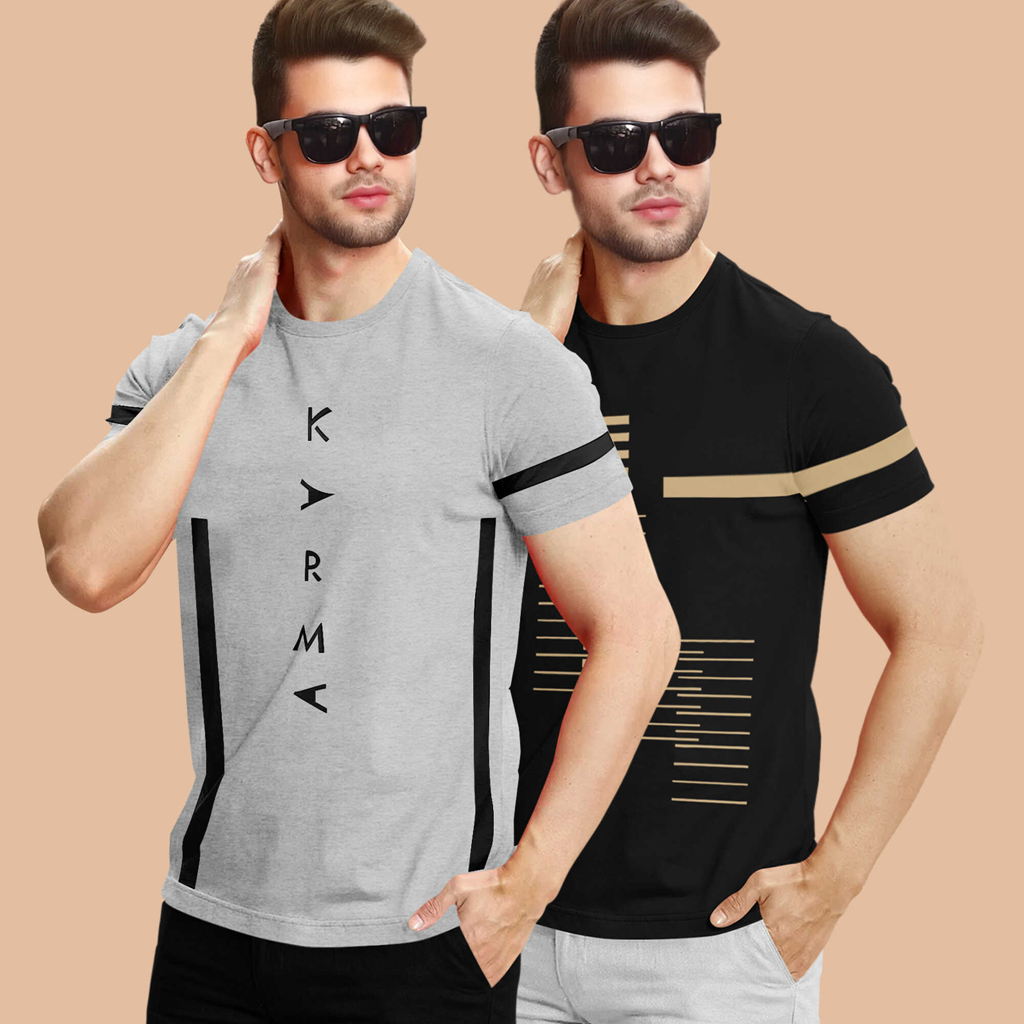 Combo pack Half Sleeve Printed T-shirts grey and black