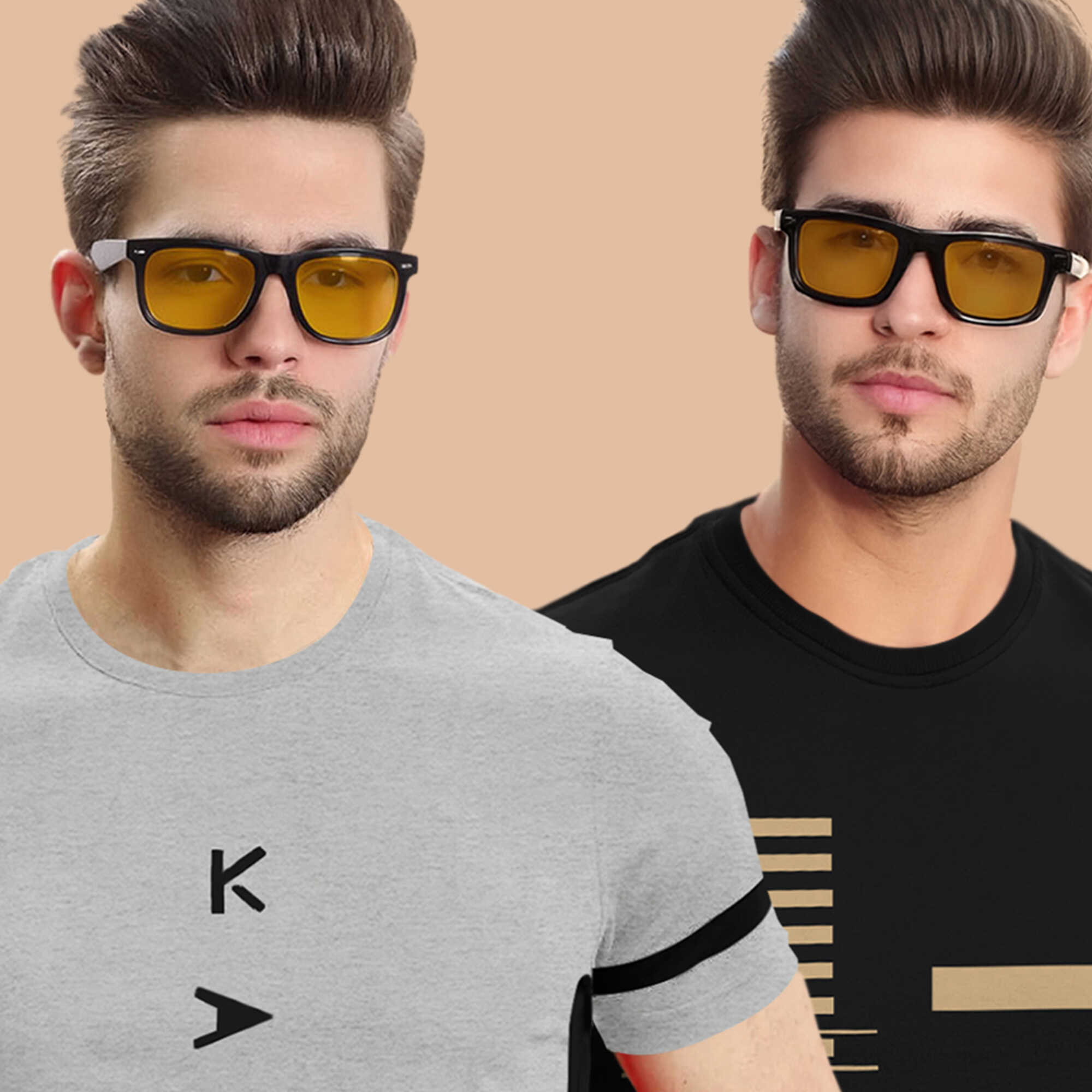 Combo pack Half Sleeve Printed T-shirts grey and black