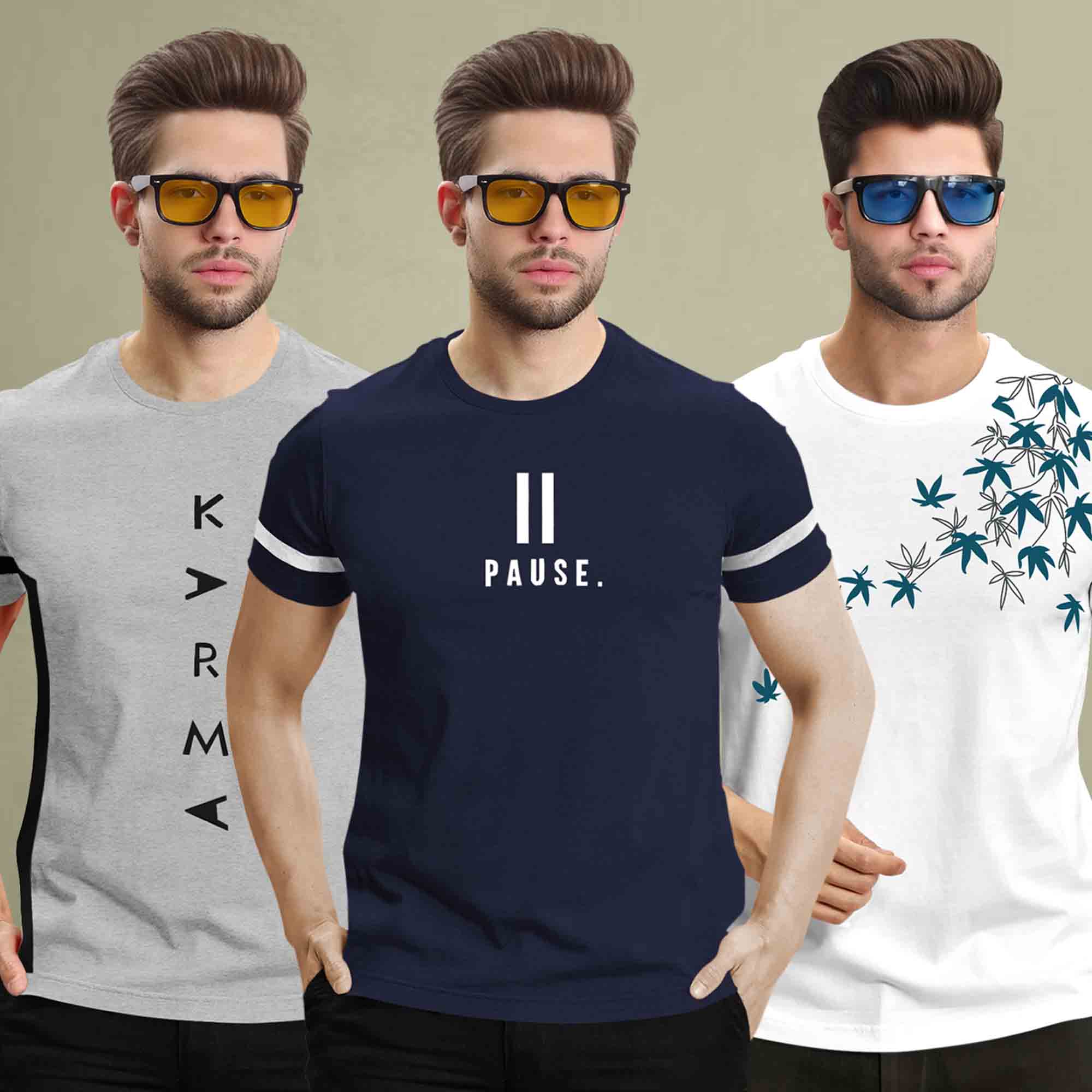 (Pack Of 3) Printed Half Sleeve Tshirts- 12 Variants
