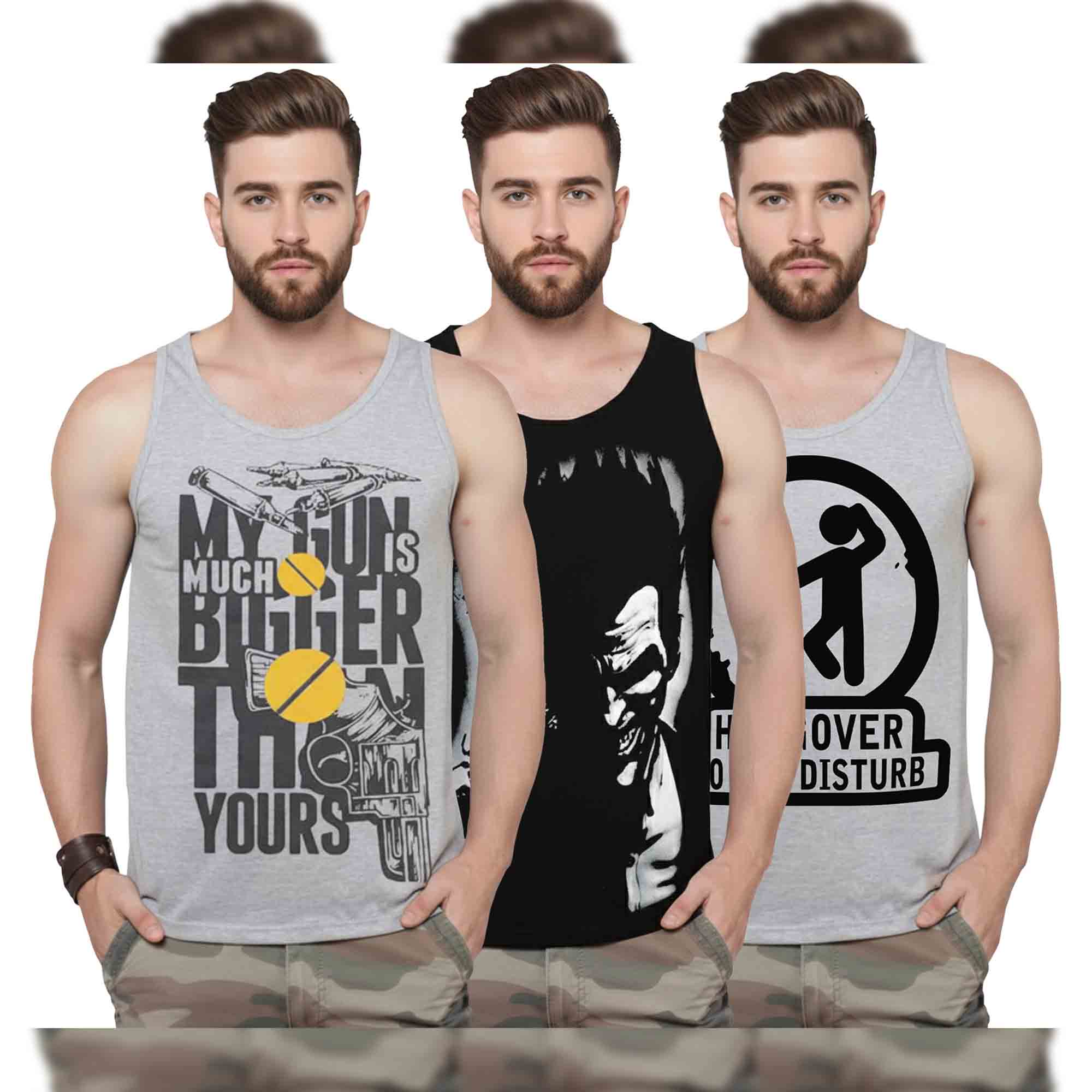 (Pack of 3) Mens Multicolor Printed Vests