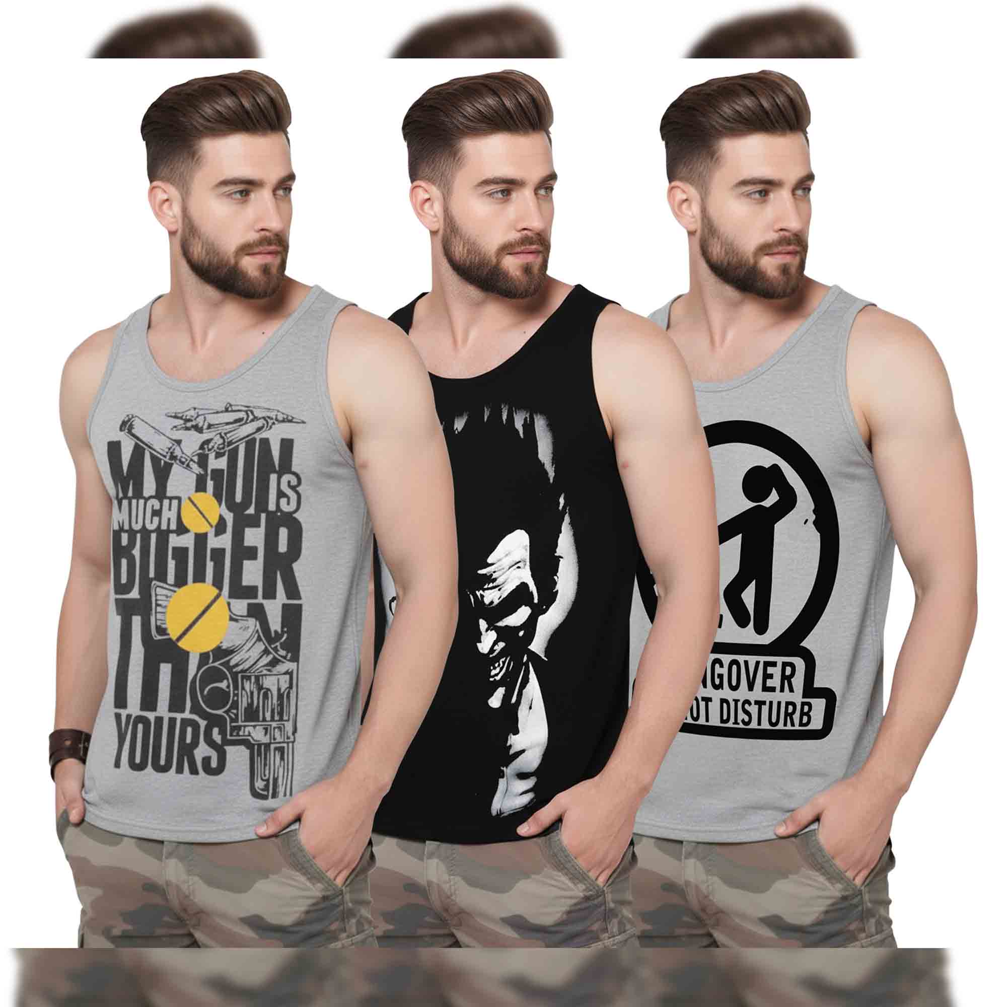 (Pack of 3) Mens Multicolor Printed Vests