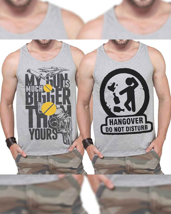 (Pack Of 2) Mens Gun Printed Top Vest / Grey