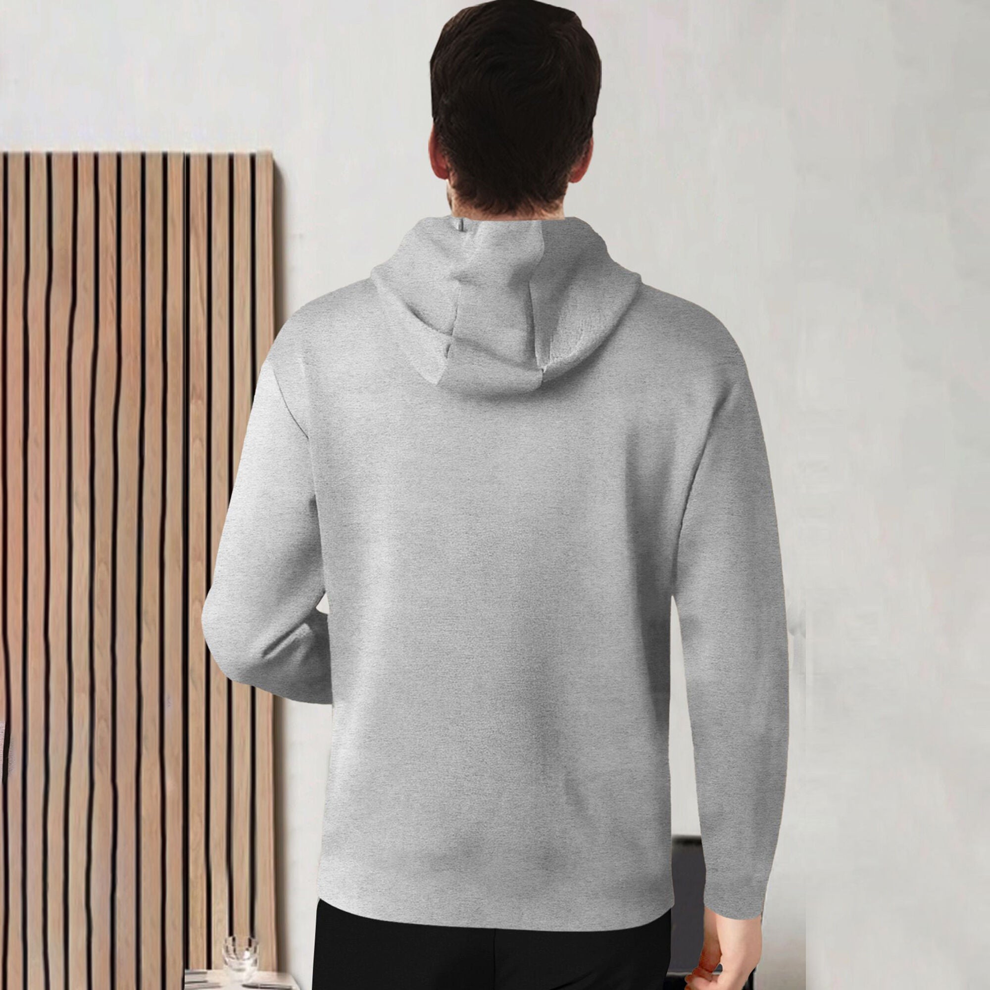 Men Full Sleeve Zig Zag Printed Hooded T-shirt / Grey