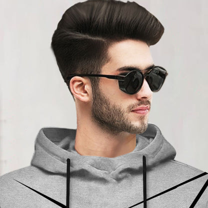 Men Full Sleeve Zig Zag Printed Hooded T-shirt / Grey