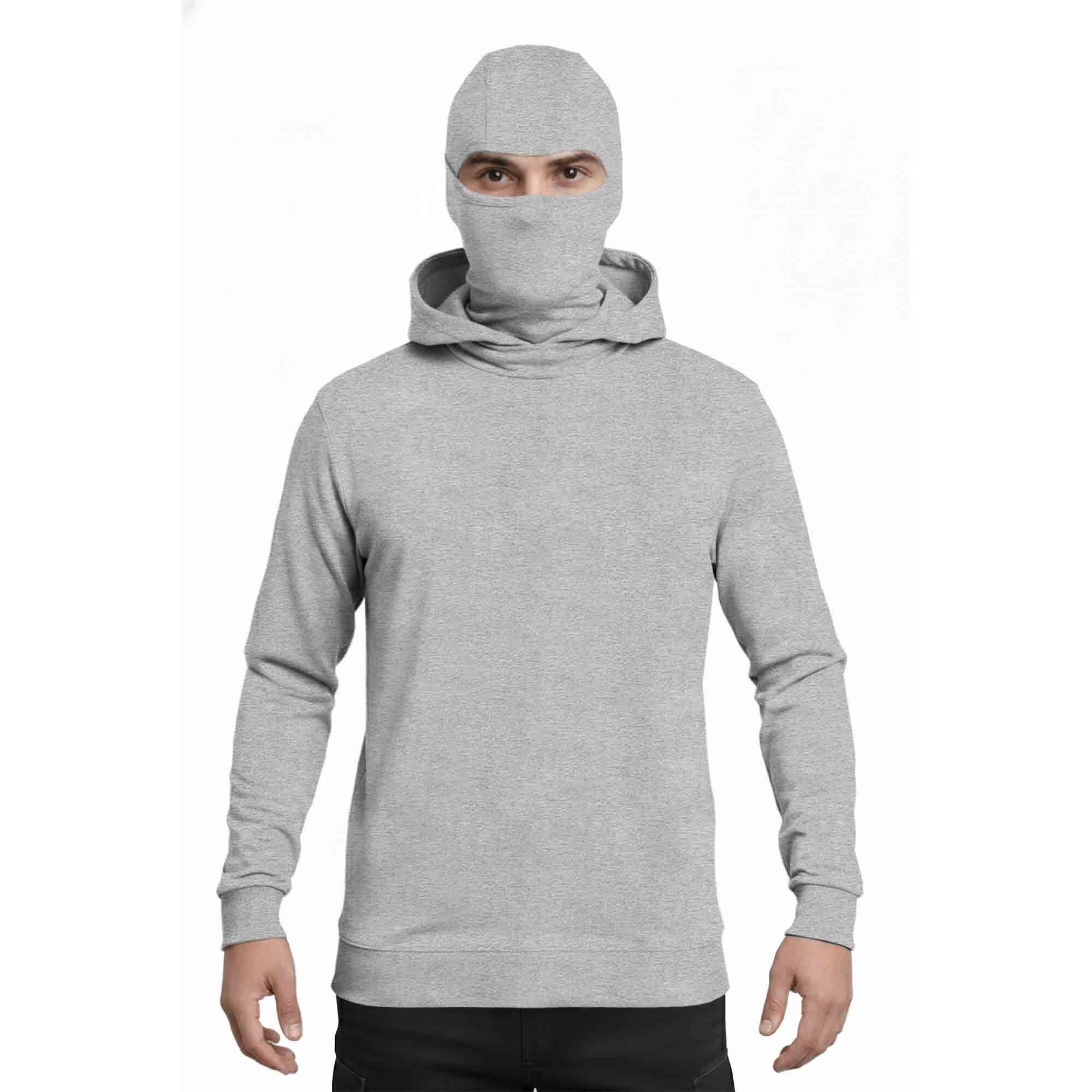 Men Solid Hooded Neck Cotton Blend Grey T-Shirt