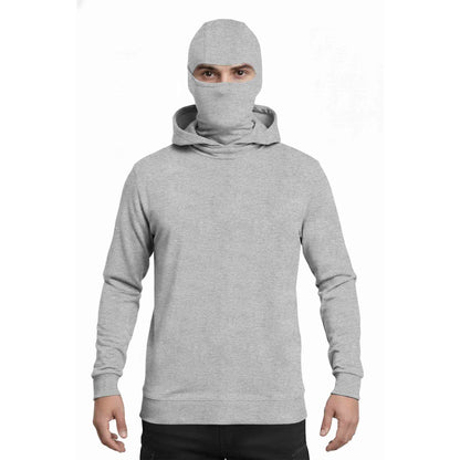 Men Solid Hooded Neck Cotton Blend Grey T-Shirt