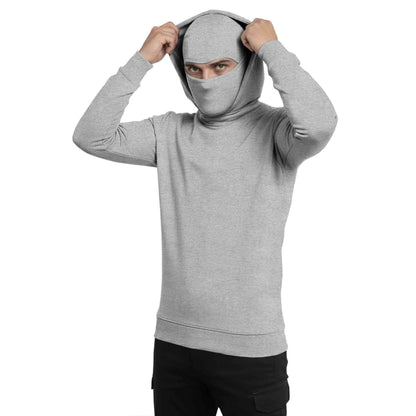 Men Solid Hooded Neck Cotton Blend Grey T-Shirt
