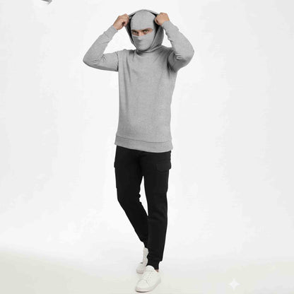 Men Solid Hooded Neck Cotton Blend Grey T-Shirt