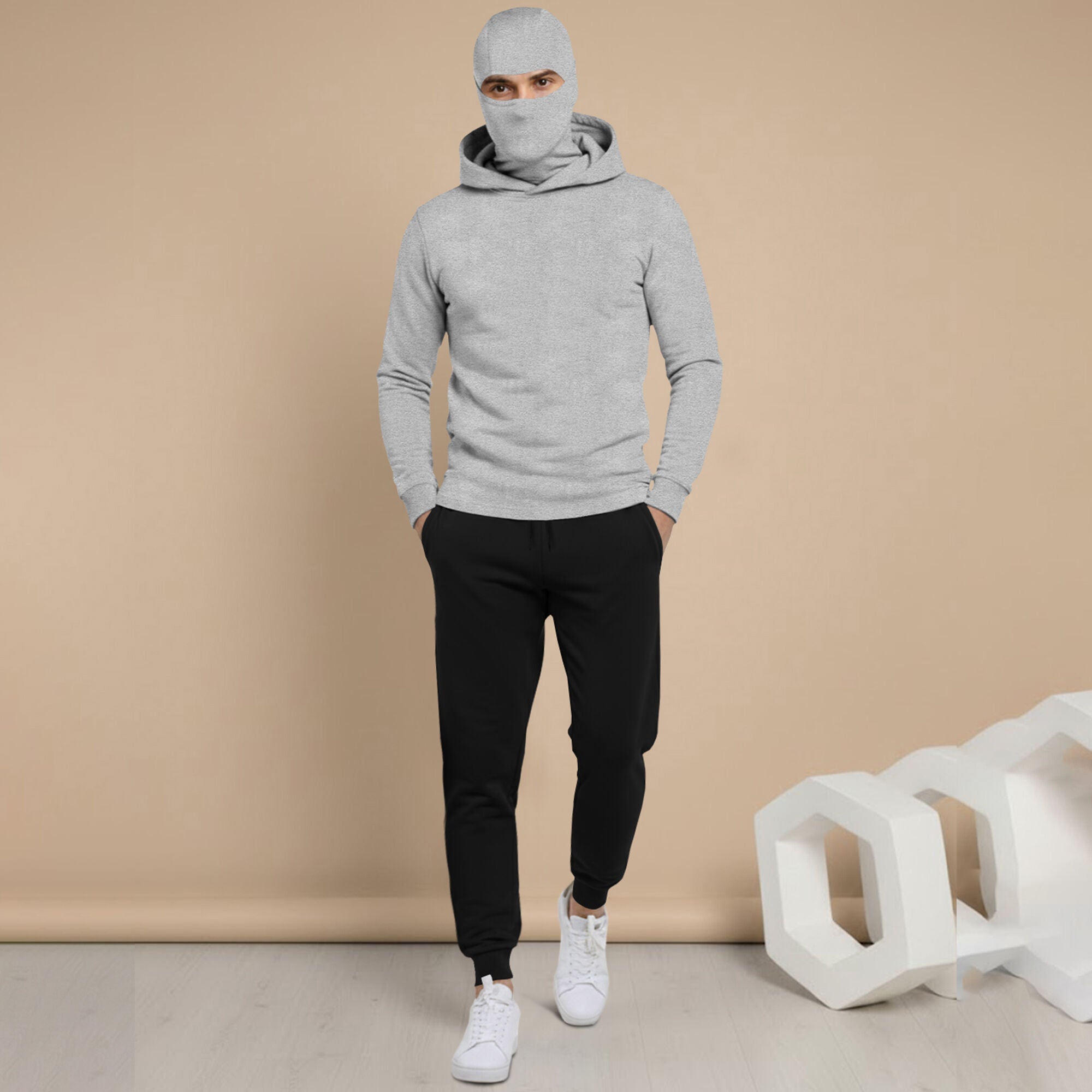 Mens Full Mask Hooded Tracksuit Set with Joggers