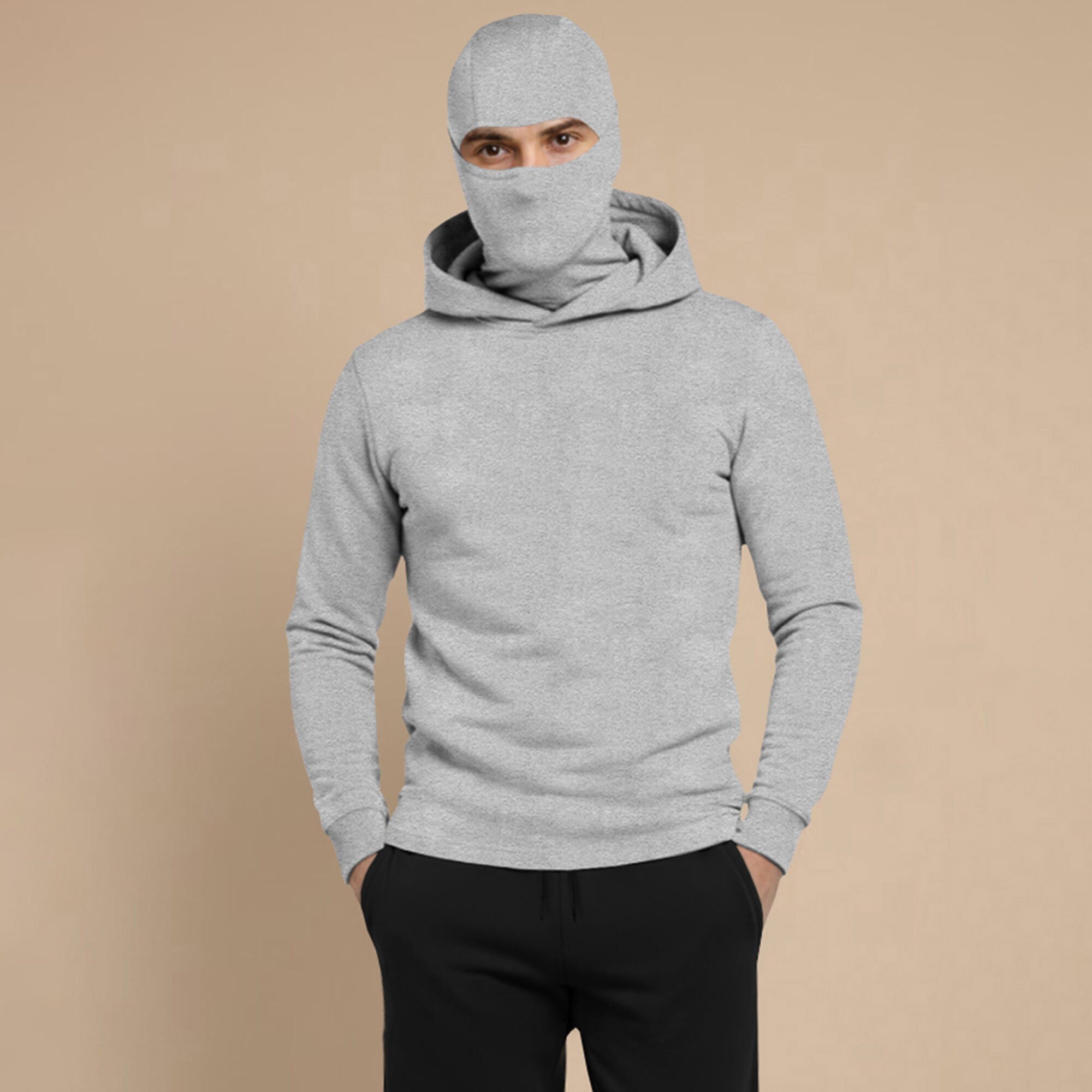 Mens Full Mask Hooded Tracksuit Set with Joggers