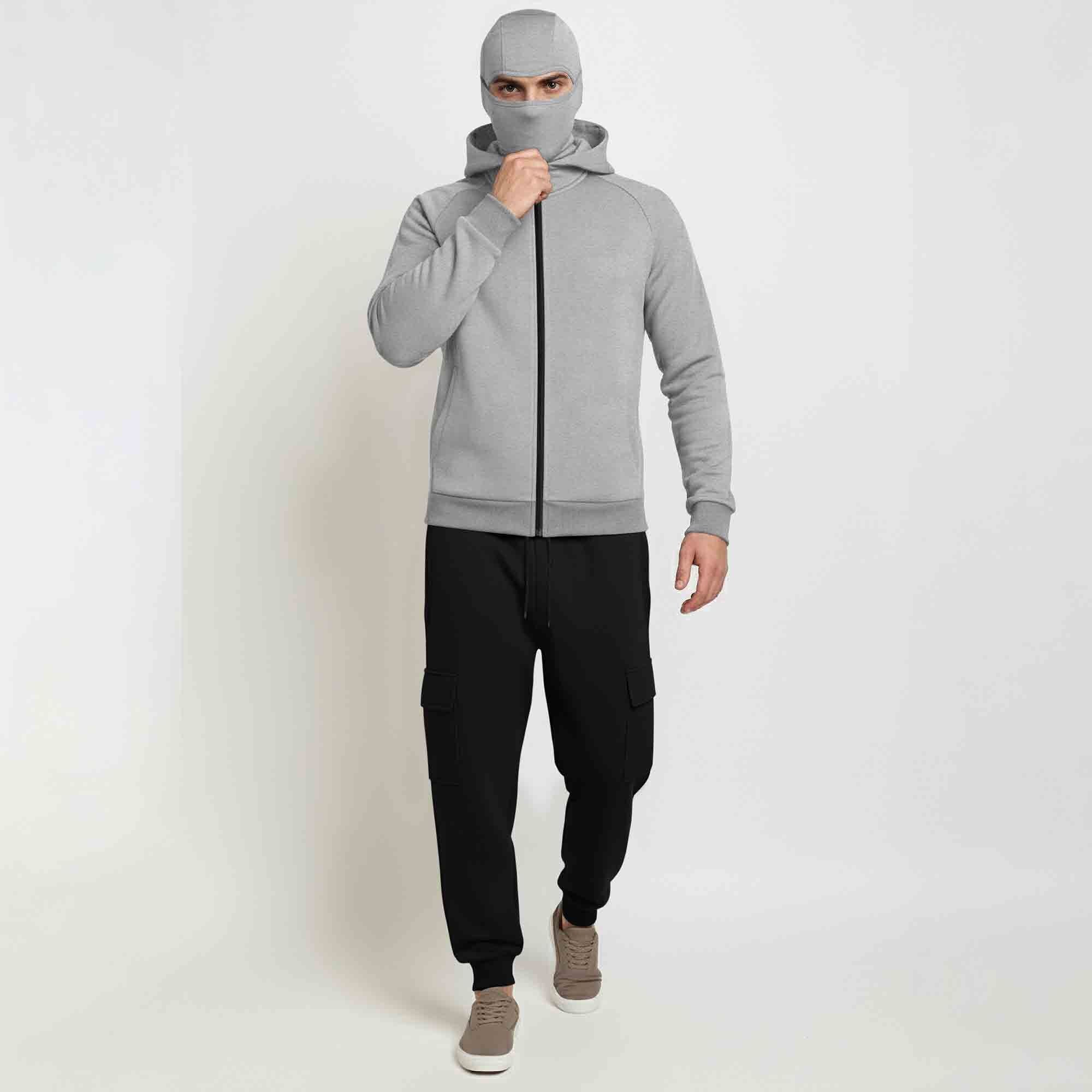 Tracksuit For Winter Mask Grey Jacket - Plain Black Cargo Pant