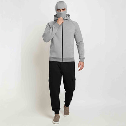Tracksuit For Winter Mask Grey Jacket - Plain Black Cargo Pant