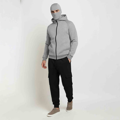 Tracksuit For Winter Mask Grey Jacket - Plain Black Cargo Pant