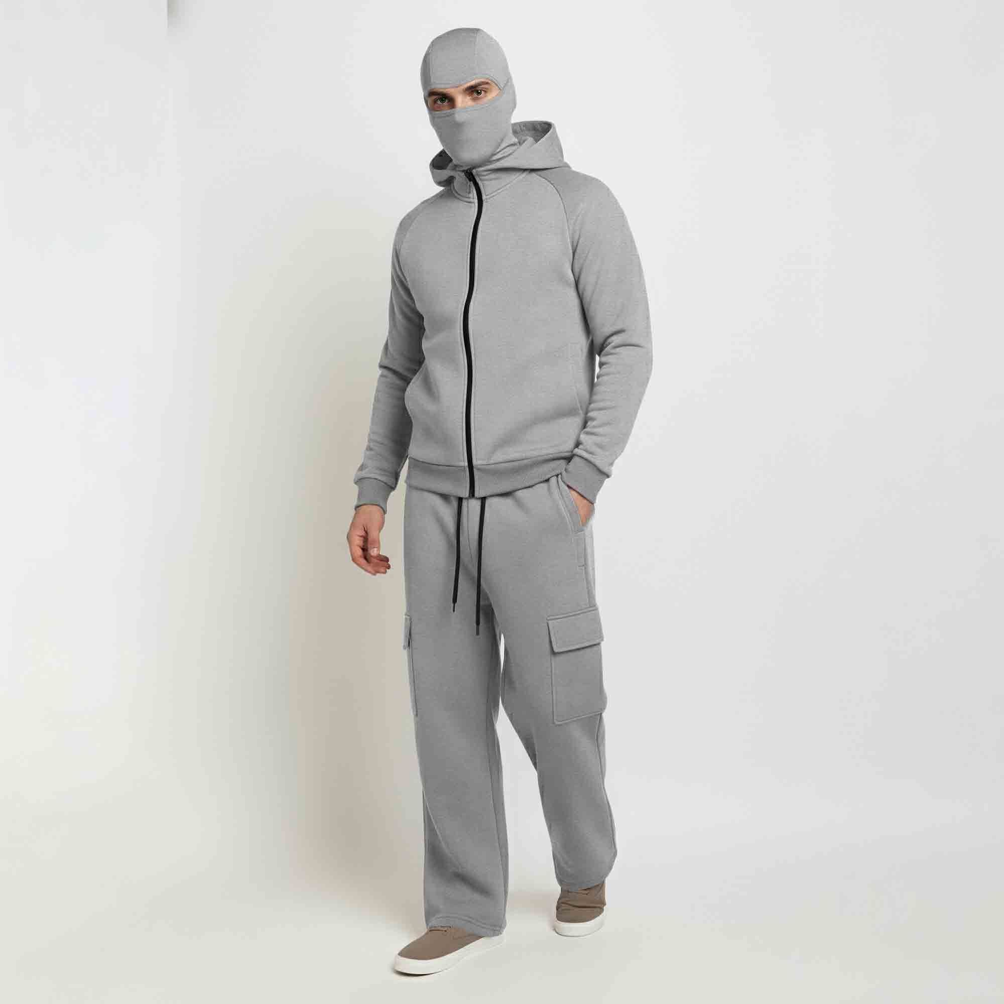 Tracksuit For Winter Mask Grey Jacket - Plain Grey Baggy Cargo