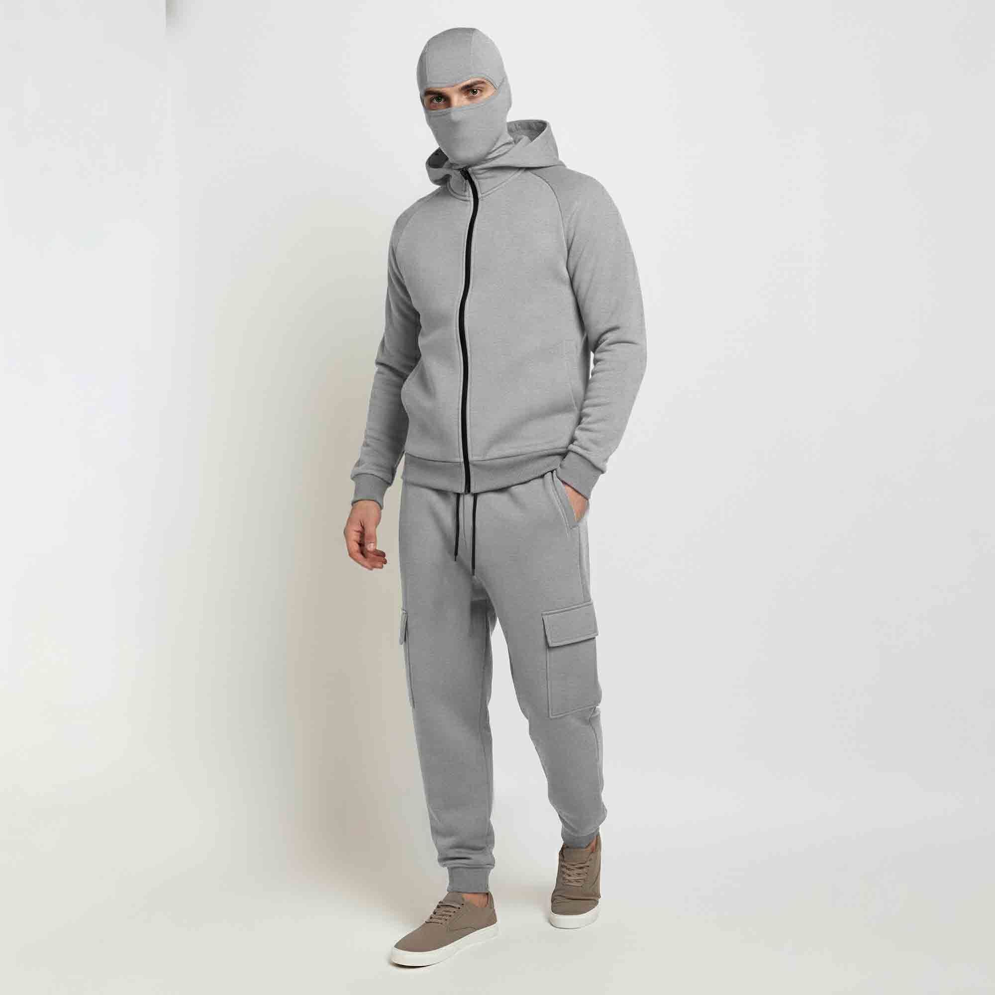 Tracksuit For Winter Mask Grey Jacket - Plain Grey Cargo Pant