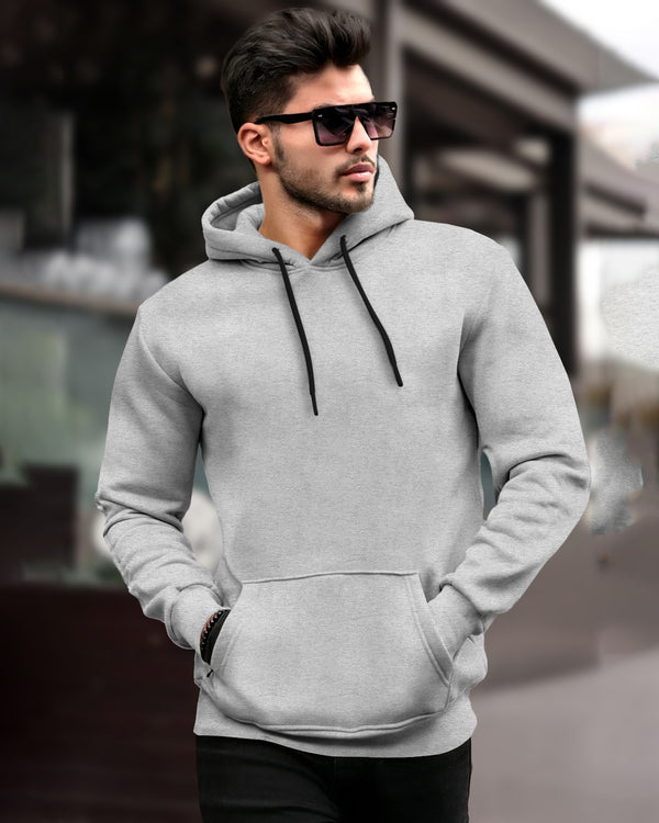 Mens Plain Sweatshirt Side Pockets with Hooded / Grey