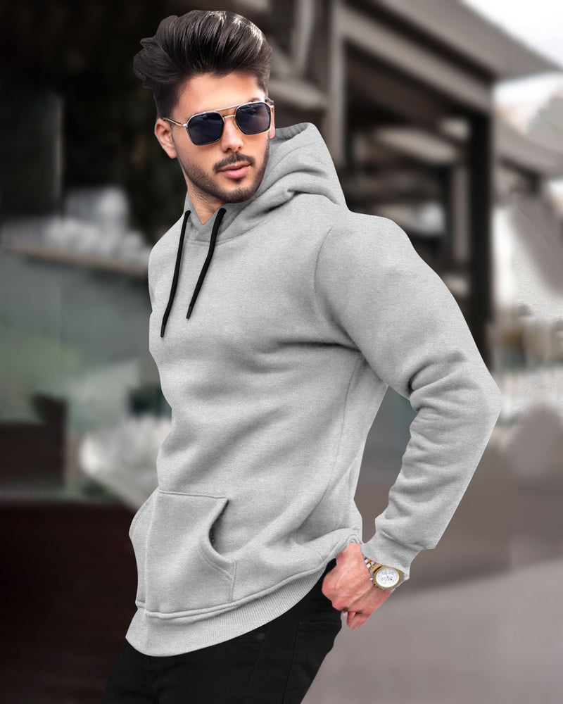 Mens Plain Sweatshirt Side Pockets with Hooded / Grey