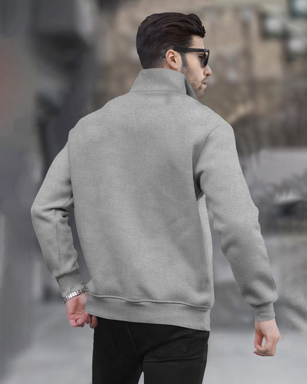 Men Plain Zipper High Neck Casual Sweatshirt / Grey