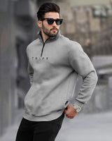 Men Grey Zipper High Neck Sweatshirt