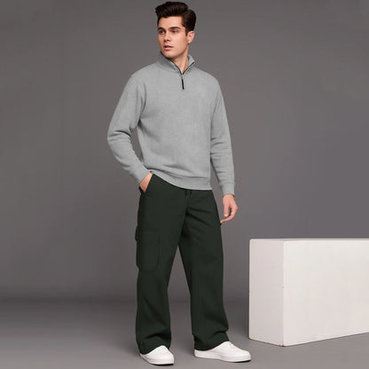 High Neck Sweatshirt & Baggy Cargo Plain Winter Outfits