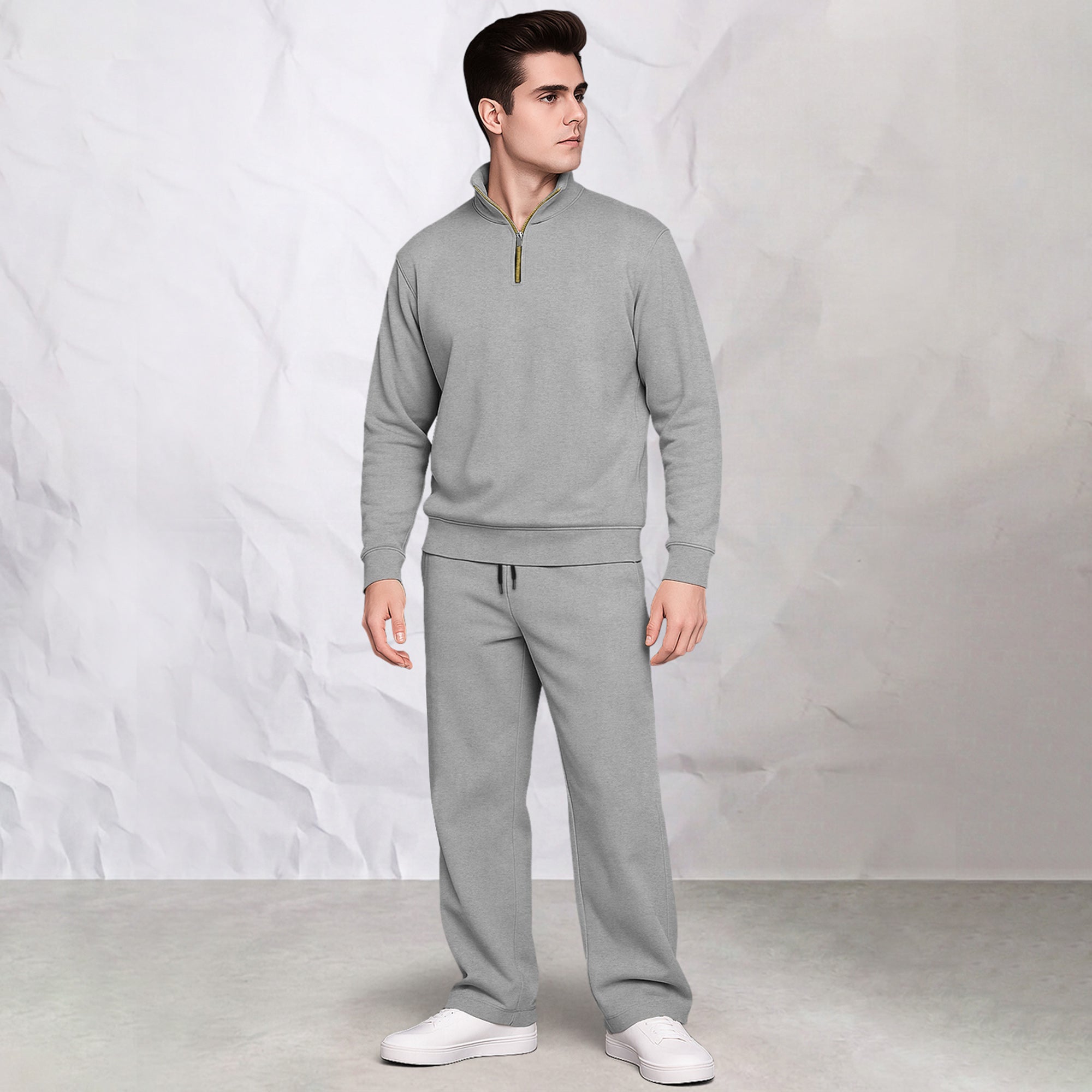 Men's Solid Burgundy Quarter-Zip Sweatshirt & Track Pants Co-Ords Set
