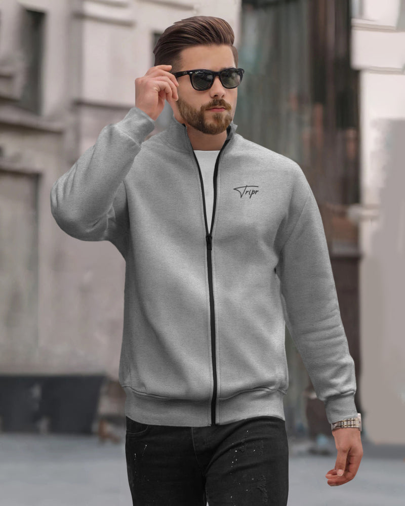 Men Grey Henley Neck casual jacket