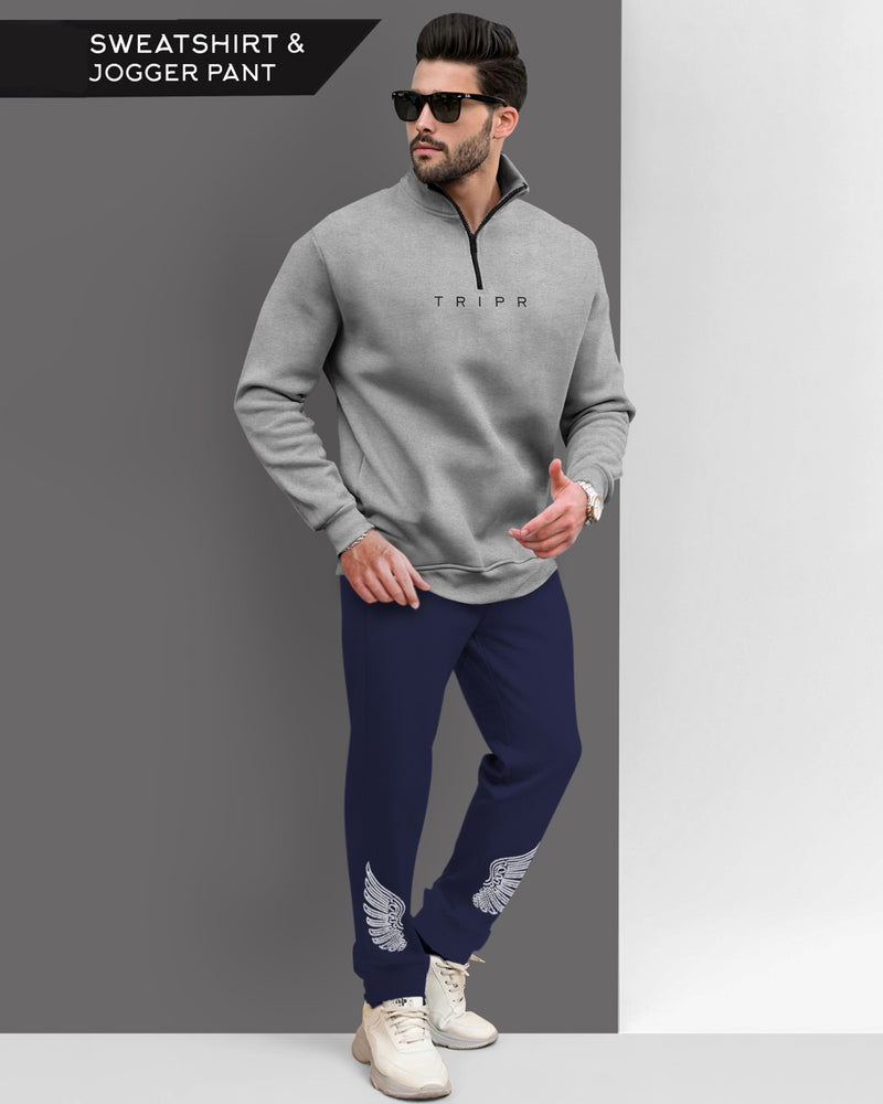 Tracksuit For Men Grey Sweatshirt & Navy Track Pant