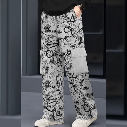 Men All Over Printed Multi Pockets Grey Cargo Jogger
