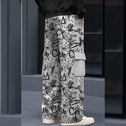 Men All Over Printed Multi Pockets Grey Cargo Jogger
