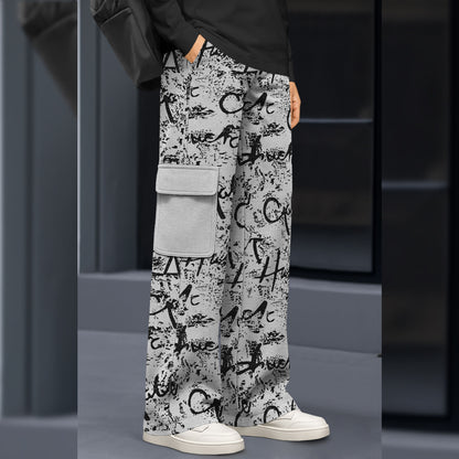 Men All Over Printed Multi Pockets Grey Cargo Jogger