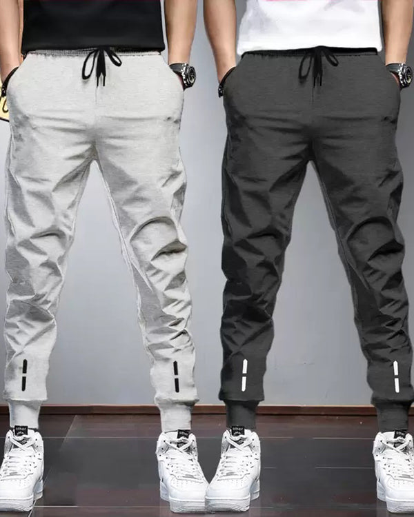 (Pack of 2) Men Cotton Sports Cuff Ankle Trackpants / Grey & Charcoalblack