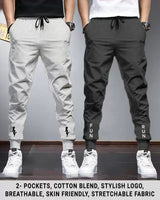 (Pack of 2) Men Cotton Sports Cuff Ankle Trackpants / Grey & Charcoalblack