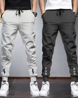 (Pack of 2) Men Cotton Sports Cuff Ankle Trackpants / Grey & Charcoalblack