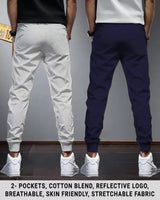 (Pack of 2) Men Cotton Sports Cuff Ankle Trackpants / Grey & Navyblue