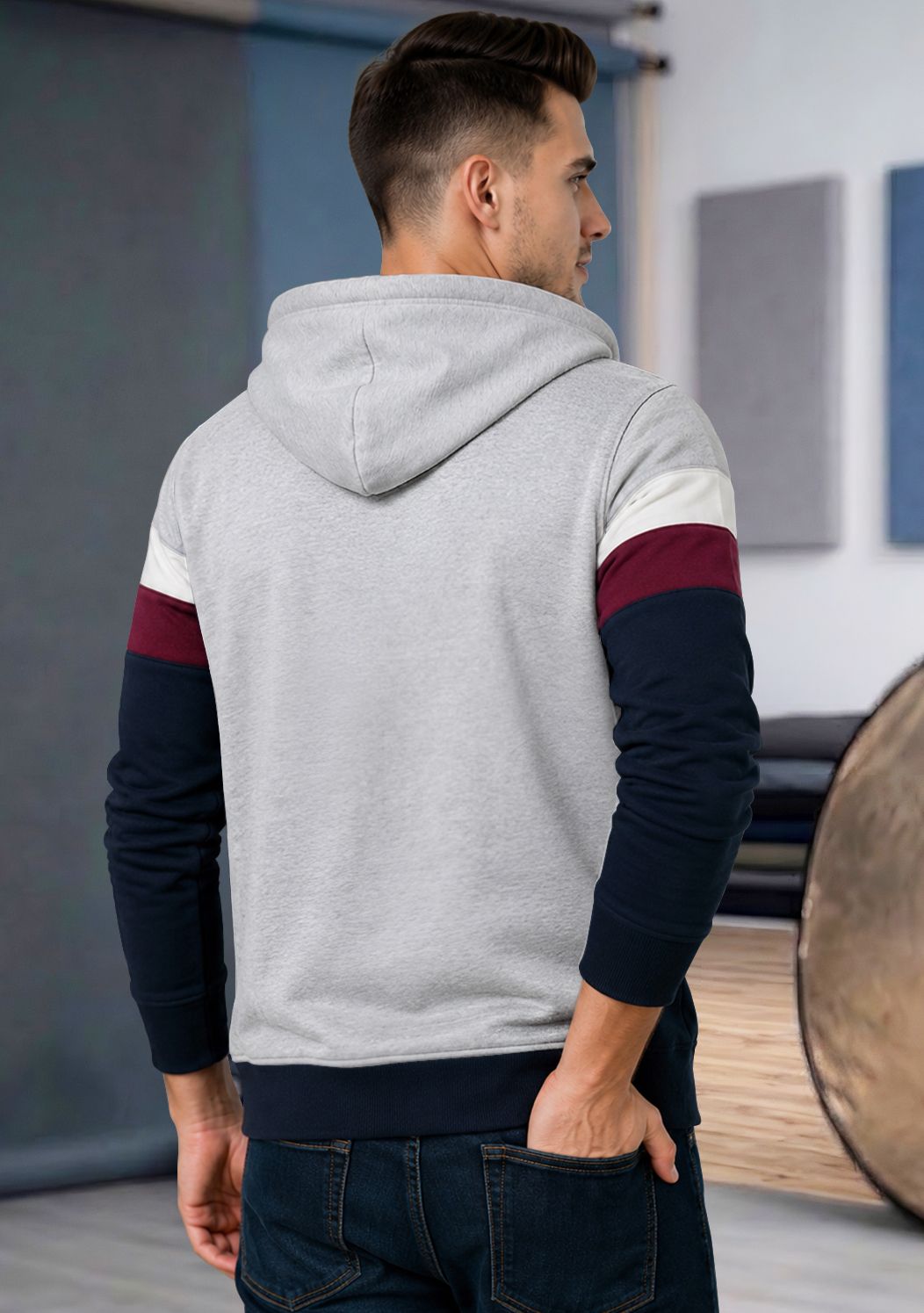 Mens Multicolor Striped Pattern Winter Hooded Jacket