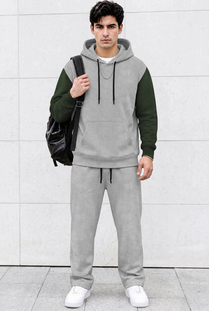 Tracksuit Men Hooded Sweatshirt & Loose Fit Plain Trackpants