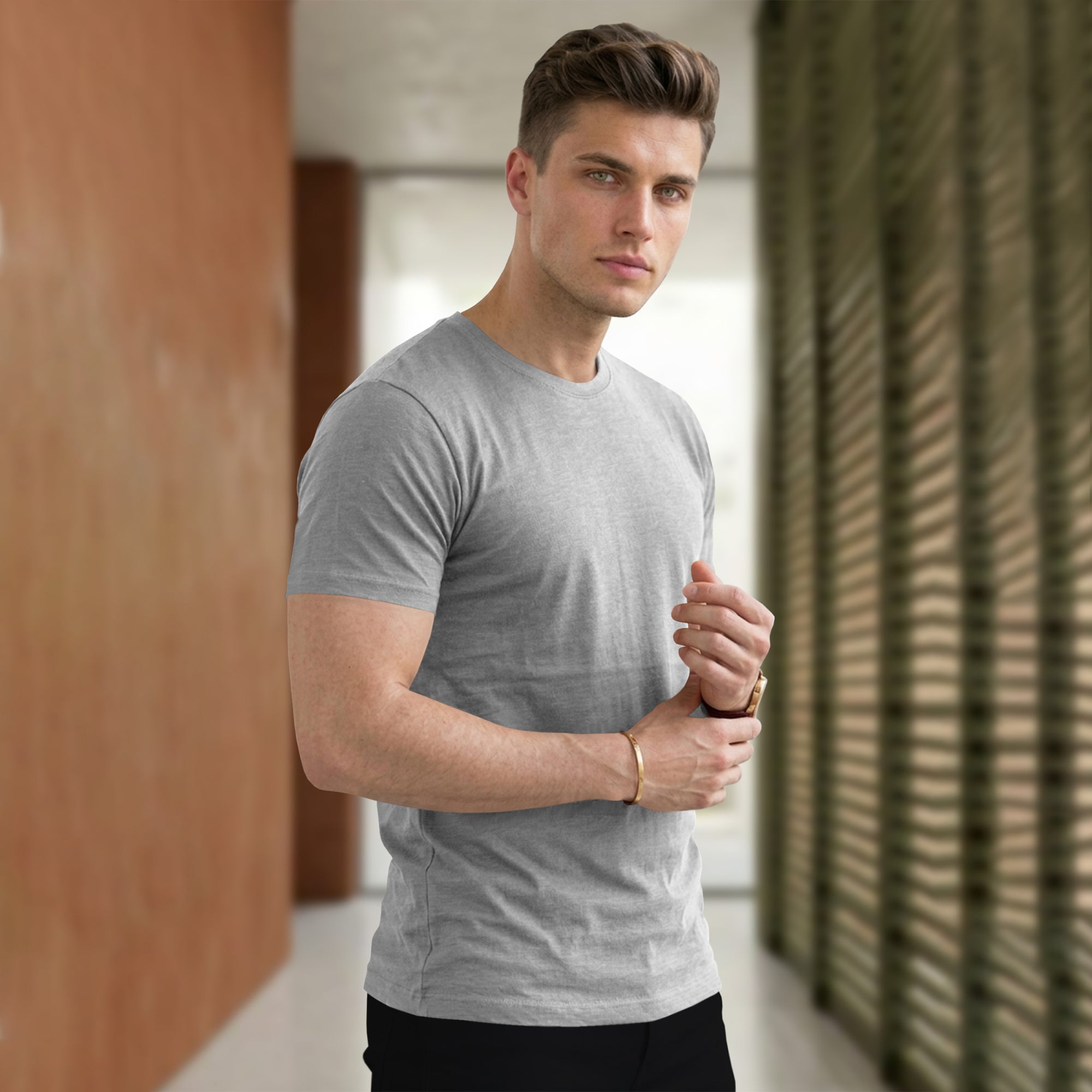 Men Half Sleeve Round Neck Plain Grey T-shirt