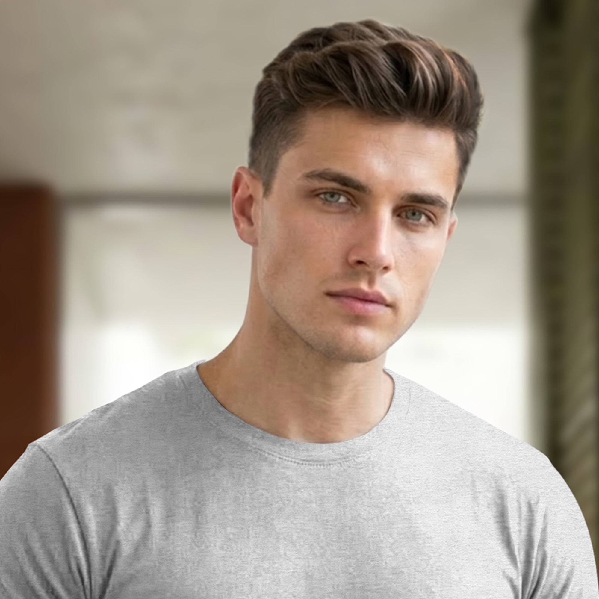 Men Half Sleeve Round Neck Plain Grey T-shirt