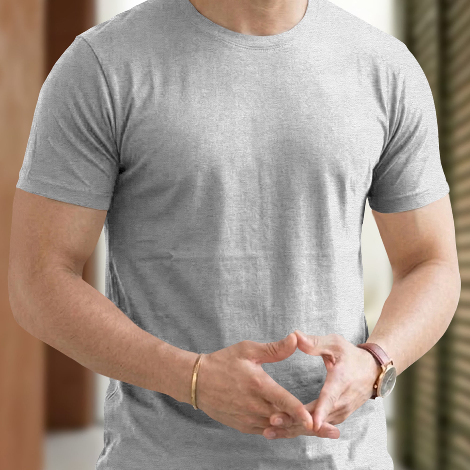 Men Half Sleeve Round Neck Plain Grey T-shirt